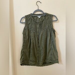 Sundance Olive Green Embroidered Sleeveless Boho Button Front Top S
